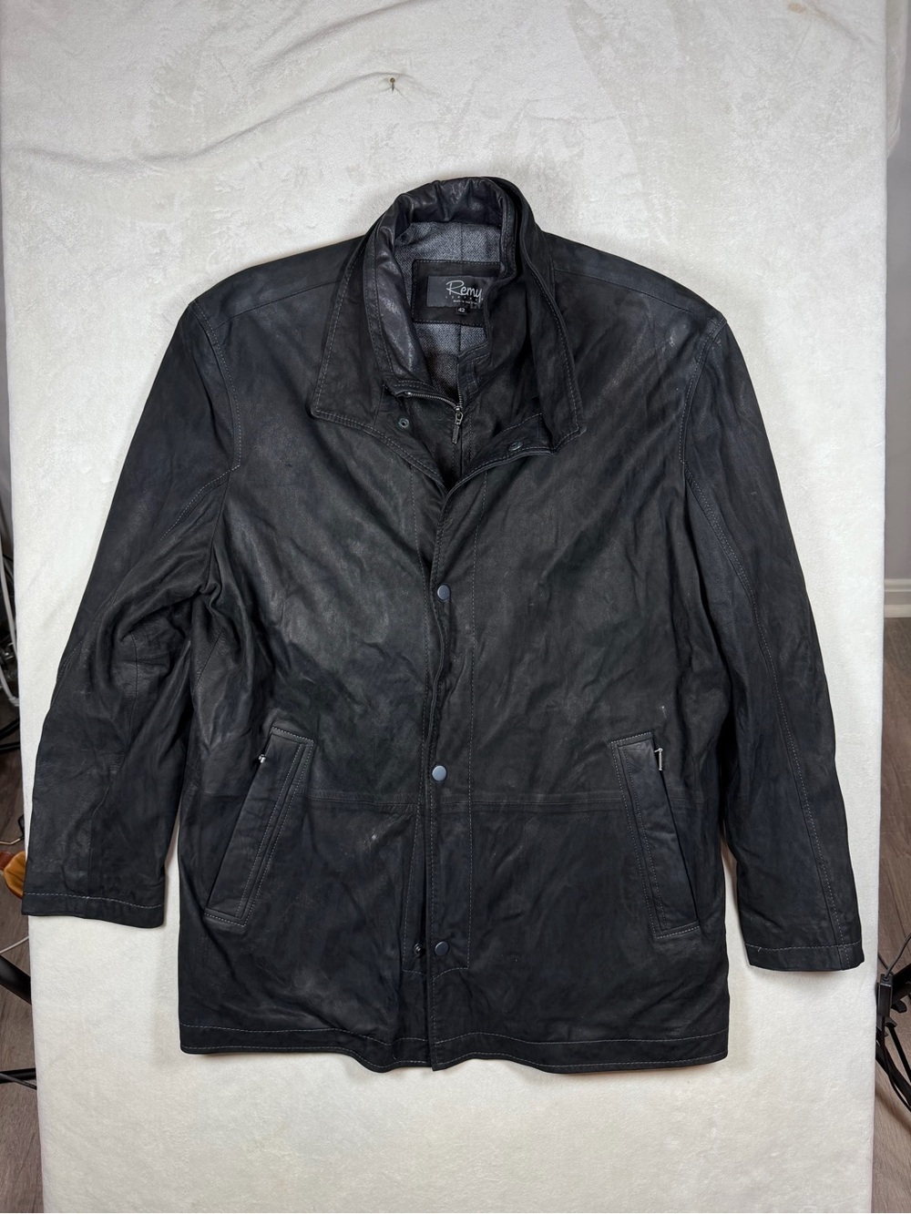 Remy Leather Made in USA 100% Genuine Leather Black Men's Military Field Jacket